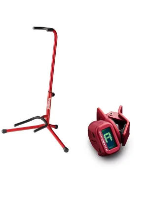 Zoundhouse Einsteiger-Bundle 20 Gitarrenständer + Clip-On Tuner / rot | Nur begrenzt verfügbar
