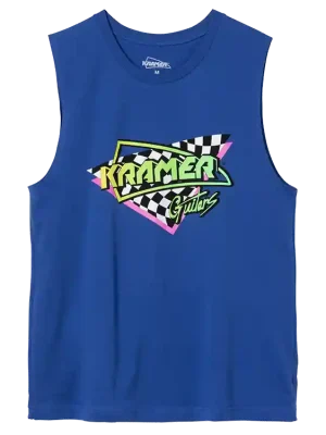 Kramer Checkered Flag Cutoff Tee (Blue), Medium | Sale